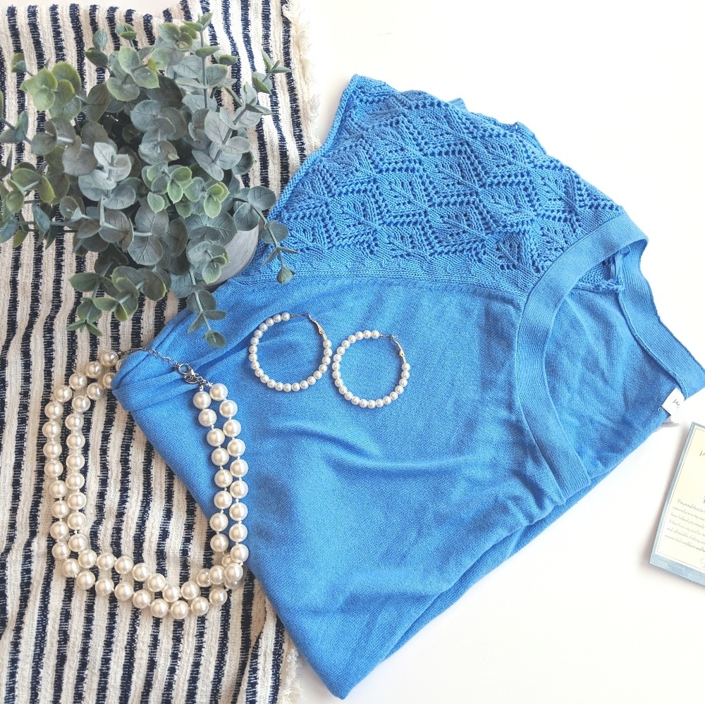 🆕 NWT Crochet Sleeve Knit Top Periwinkle SZ XXL